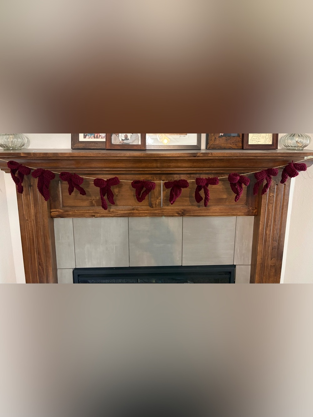 Traditional Cottagecore Christmas Burgundy Bow Garland Crochet